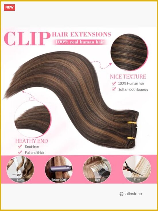 Clip in Hair Extensions Real Human Hair Seamless Balayage Double Weft 16inch 90g